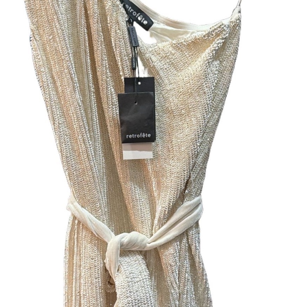 Retrofete Metallic Cream Knit Tie-Waist Dress